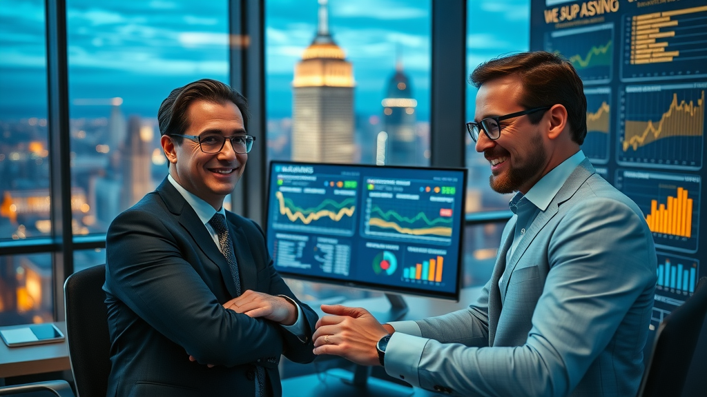 Executive leadership reviewing strategic finance dashboards for corporate decisions